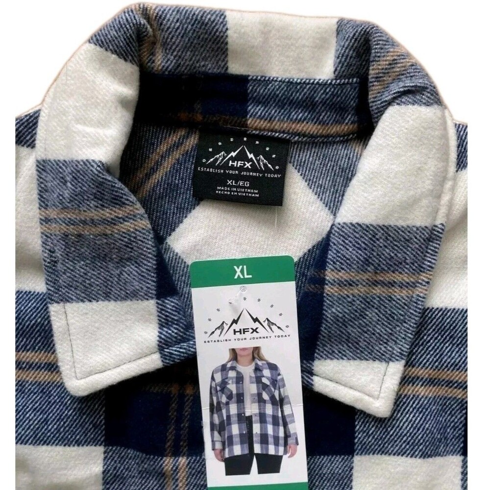 HFX Womens XL (14/16) Shirt Jacket Heavyweight Relaxed Drop Shoulders Blue Plaid